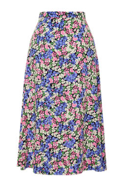 Ac?k Mavi Y?rtmac Detayl? Viskon Kumasl? Cicek Desenli Midi Dokuma Etek TWOSS20ET0230