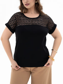 Футболкас КРУЖЕВОМ хлопок 95%, лайкра 5%,черная - Binita фото 11