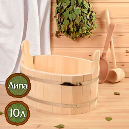 Шайка-таз из липы, овальная, 10 л, нержавеющий обруч, "Добропаровъ"