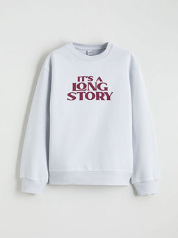 Bisiklet Yaka Bask?l? K?z ?ocuk Kal?n Sweatshirt