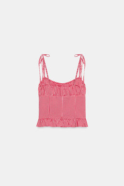 TOP FRUNCES CUADRO VICHY / Rojo / Blanco - Zara фото 6