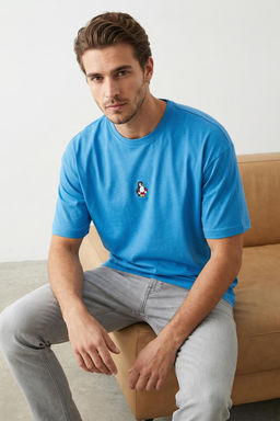 Mavi Oversize/Genis Kesim Penguen Nak?sl? %100 Pamuklu T-Shirt TMNSS23TS00243
