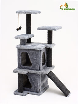 Домик для кошек с когтеточкой, квадратный, этажи 33 х 40 х 103 см, ковролин , серая