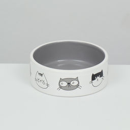Миска керамическая Четыре кота 300 мл 12,5 x 4,5 cм, бело-серая