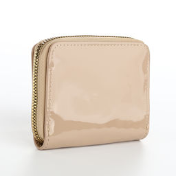 Кошелёк женский на молнии с ремешком, лакированный, бежевый