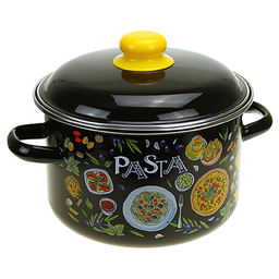 "Pasta" Кастрюля эмалированная 4л, д22см, h13см, цилиндрическая форма, металлическая крышка, ободок из нержавеющей стали, черный (Россия)