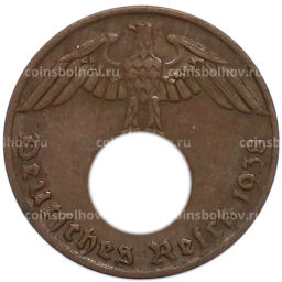 Монета 1 рейхспфенниг 1938 года J Германия