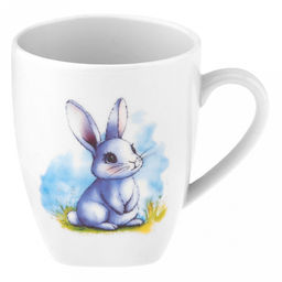 Набор посуды фарфоровый "Зайка, голубой" 3 предмета: тарелка мелкая д175мм гладкий край, салатник д360мм, кружка 210мл, форма "Глория", подарочная упаковка (Россия)