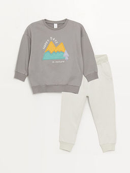 Bisiklet Yaka Bask?l? Erkek Bebek Sweatshirt ve E?ofman Alt?