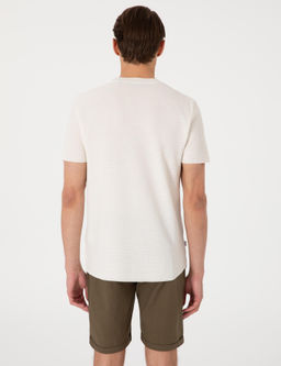 Ekru Slim Fit Keten Kar___ml_ Triko Ti__rt