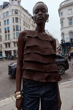 SATIN TOP WITH RUFFLES - Zara фото 2