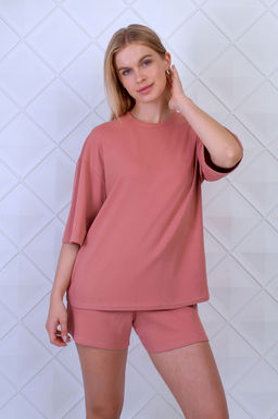 Арт. 9134 Пижама с шортами 42-50 (5 шт) Цвет:верх-кирпичный,низ-кирпичный