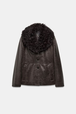 LEATHER JACKET WITH SHEEPSKIN COLLAR ZW COLLECTION LIMITED EDITION - Zara фото 12
