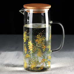Кувшин стеклянный с бамбуковой крышкой Дорого внимание «Нежная мимоза», 1000 мл
