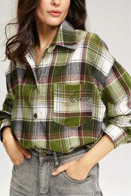 Рубашка в клетку с карманом Oversize Green - Erist store фото 4