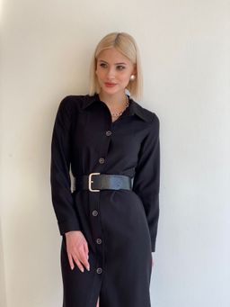 5754 Платье-рубашка из микровельвета чёрное - Martichelli фото 10