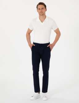 Lacivert Slim Fit Keten G_r_n_ml_ Kanvas Pantolon