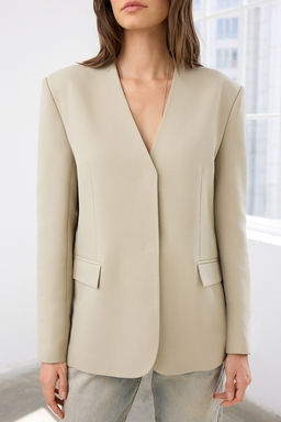 Vizon C?tc?t Kapamal? Regular/Normal Kal?p Yakas?z Dokuma Blazer Ceket TWOAW26BC00030 - Trendyolmilla фото 4
