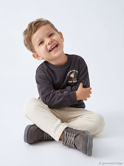 Bask?l? Erkek Bebek Sweatshirt ve E?ofman Alt?