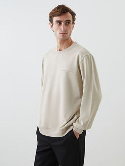 Bisiklet Yaka Uzun Kollu Bask?l? Erkek Sweatshirt