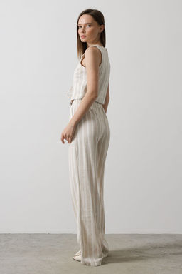 TRENDYOLMILLA Bej Keten Gorunumlu Cizgili Beli Lastikli Cigarette Pantolon TWOSS25PL00037 фото 7