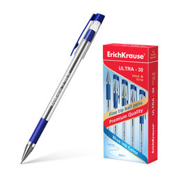 Цена за 12 шт. Ручка шариковая ErichKrause ULTRA-30 Stick&Grip Classic 0.7, Super Glide Technology, цвет чернил синий (в коробке по 12 шт.)