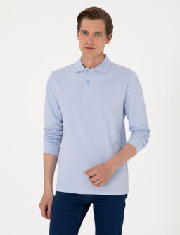 A__k Mavi Slim Fit K_vr_lmaz Polo Yaka Basic Pike Sweatshirt