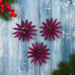 Ёлочные игрушки 3 шт. Зимнее волшебство. Пышный цветок пластик,10 см, фиолетовый