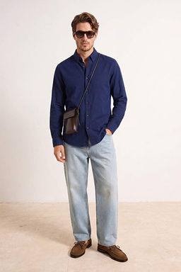 Lacivert Normal Kal_p/Regular Fit Nefes Alan K_r__maz Kuma_ Erkek G_mlek TMNSS26GO00044