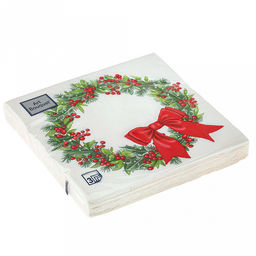 Салфетки бумажные "Art Bouquet" 33х33см, 3-х слойные, 20 штук в упаковке, 100% целлюлоза, "Венок с бантиком" (Россия)