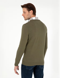 Koyu Haki Slim Fit V Yaka Basic Triko Kazak - Pierre cardin фото 5