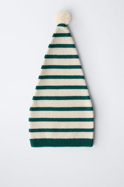 0 MONTHS - 14 YEARS/ STRIPED KNIT POMPOM BEANIE WITH WOOL