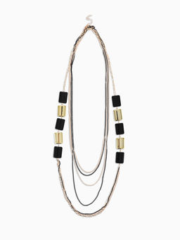 Набор 2 предмета: серьги, бусы Унисон прямоугольники, чёрный в золоте, 80 см