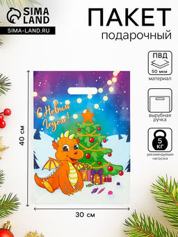 Цена за 20 шт. Пакет «С годом Дракончика», полиэтиленовый с вырубной ручкой, 30×40 см, 50 мкм