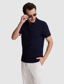 Lacivert Slim Fit %100 Pamuk Apa_ Yaka T-shirt
