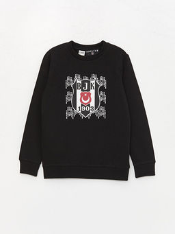 Bisiklet Yaka Be?ikta? Bask?l? Uzun Kollu Erkek ?ocuk Sweatshirt
