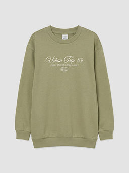 Bisiklet Yaka Bask?l? Erkek ?ocuk Sweatshirt