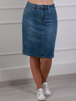 Юбка джинсовая прямая больших размеров - Almond фото 6