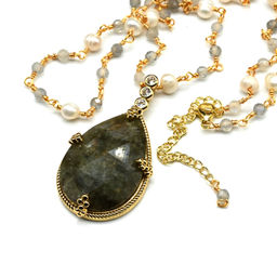 Бусы с подвеской Капля из лабрадора, 78см