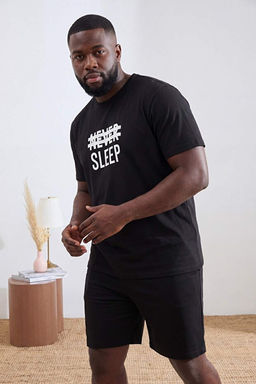 Siyah Regular Slogan Homewear B_y_k Beden Pijama Tak_m_ TMNSS25AI00003 - Trendyolmilla фото 2