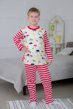 Пижама детская из джемпера и брюк без манжет из интерлока Сафари красный полоса - Амадэль фото 13