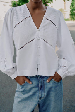 CAMISA POPEL?N BORDADOS / Blanco - Zara фото 7