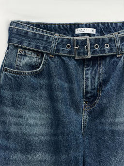 Джинсы wide leg с декоративными складками и поясом / Zarina  фото 3