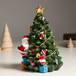 Фигурка светящаяся «Дед Мороз с помощником наряжают ёлочку», 13.5×13×17.5 см