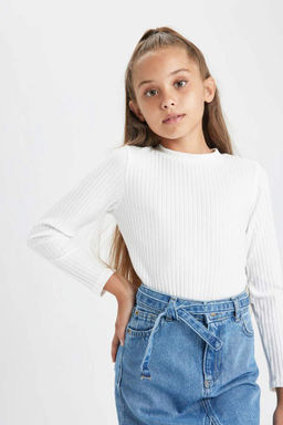 Облегающая футболка в рубчик с длинными рукавами для девочек - Defacto фото 6