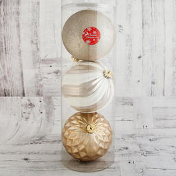 Ёлочные игрушки Праздничное ассорти, шары новогодние, d=15 см, набор 3 шт., бело-золотой - Зимнее волшебство фото 2