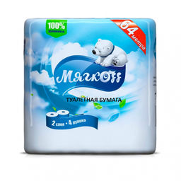 Туалетная бумага "Мягкоff" 16м, 4 рулона, 2 слоя, белая арт. ФР-00004327