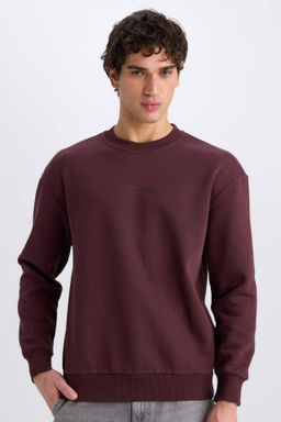 Boxy Fit Bisiklet Yaka Bask?l? Sweatshirt - Defacto фото 9