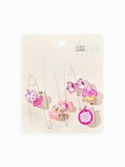 Кольца детские набор 6 шт. «Выбражулька. Котик, единорог», форма МИКС, розовый, безразмерное