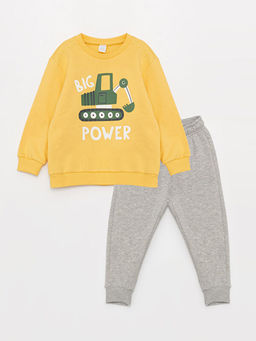 Bisiklet Yaka Uzun Kollu Bask?l? Erkek Bebek Sweatshirt ve E?ofman Alt 2li Tak?m
